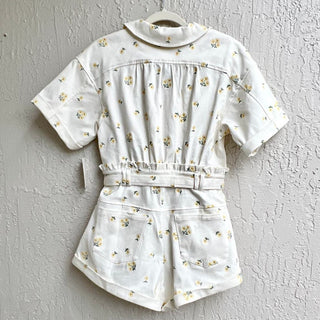 NWT $228 For Love & Lemons Daisy Print Waverly Combishort Romper Cream Women's M