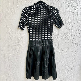 Karen Millen Short Sleeve Polka Dot High Neck Mini Dress Black Women's Size XS