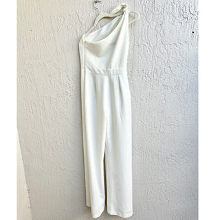 Karina Grimaldi One Shoulder Asymmetrical Wide Leg Jumpsuit White Women's Medium