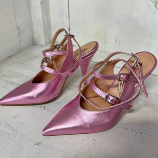 ALCHIMIA Leather Slip On Pointed Toe Strappy Heeled Mule Pink Women's 36 US 5.5