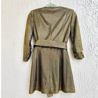 Zara 3/4 Sleeve Wrap Belt Metallic Blazer Mini Dress Gold-green Women's Small