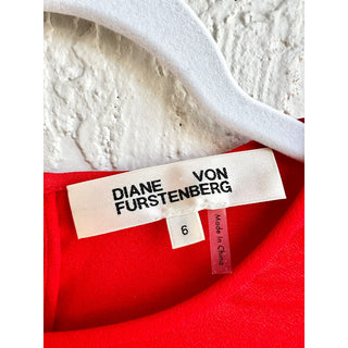 Diane Von Furstenberg Long Sleeve Tie Back Crepe Top Blouse Red Women's Size  6