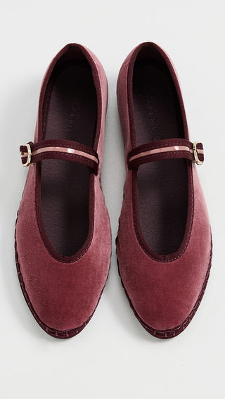 NWOT Flabelus Pierre Velvet Mary Jane Flats Shoes Burgundy Women's Size EU 41