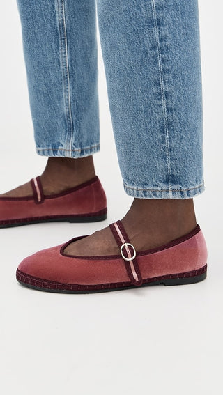 NWOT Flabelus Pierre Velvet Mary Jane Flats Shoes Burgundy Women's Size EU 41
