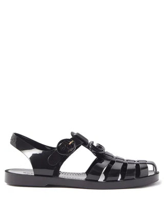 Gucci Double G Buckle Caged Rubber / Jelly Fisherman Sandals Black Women's EU 37