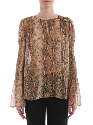Diane Von Furstenberg Python Kola 100% Silk Chiffon Blouse Top Beige Womens M