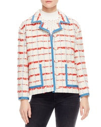 Sandro Paris Idaline Long Sleeve Notch Lapel Tweed Crop Jacket White Red 2 / M