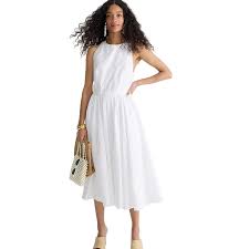 J. Crew Sleeveless High-Neck Cotton Poplin A-Line Midi Dress White Womens Size 4