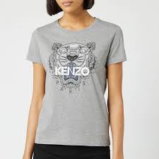 Kenzo Classic Tiger Print Cotton Knit Crew Neck Graphic Tee Heather Gray Women S