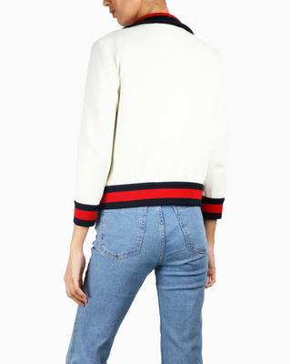 Gucci Web Trim Long Sleeve Full Zip Twill Bomber Jacket Cream Women's Size Small