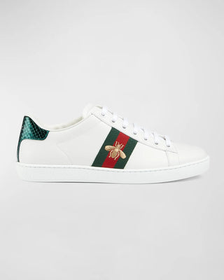Gucci Ace Gold Embroidered Bee Leather Low Top Trainer Sneakers White EU 37.5