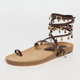 NWOT Johanna Ortiz Serenade Swim Embellished Wrap Strappy Sandals Brown EU 40