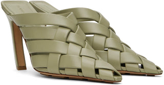 Bottega Veneta Alfie Intreccio-Woven rained lambskin slip-on Mules Travertine 39.5