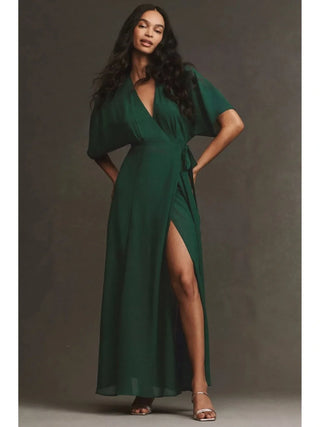 NWT Reformation Winslow Short  Sleeve Wrap Maxi Dress Emerald Women's XS Petite