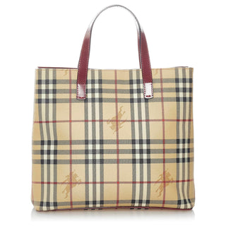 Burberry Haymarket Check Plaid Coated Canvas Tote Bag Beige Multi