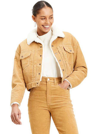 Levi's Heritage Corduroy Sherpa Trucker Jacket Iced Coffee - Neutral Womens M