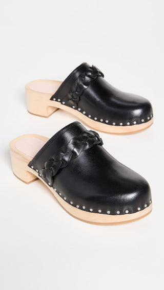 NWOT Loeffler Randall Leather and Wood Closed Toe Clogs Sandals Women's US 5