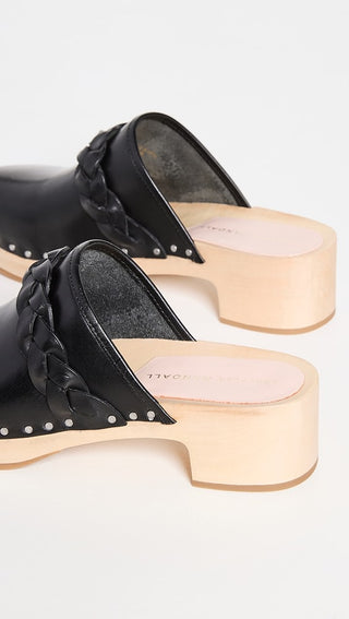 NWOT Loeffler Randall Leather and Wood Closed Toe Clogs Sandals Women's US 5