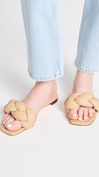 NWOT Loeffler Randall Joanna Braided Band Raffia Flat Sandals Natural Women's 8