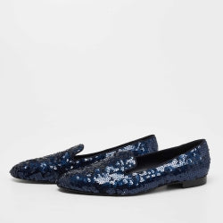 Ralph Lauren Embellished Sequin Slip On Almond Toe Loafers Flat Navy Blue US 10