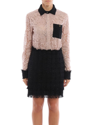 M.S.G.M. Lace and Boucle Tweed Mini Dress Blush Pink / Black Womens 42 IT / US 6