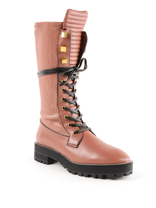 NWOT Stuart Weitzman Elspeth Turin Leather Combat Boots Pink Womens Size US 8.5