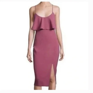 Likely Sleeveless Scoop NeckRuffle Trim Midi Bodycon Dress Mauve Pink Women's 6