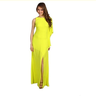 BCBGMaxazria Janus One-Shoulder Slit Formal Long Gown Bright Lime Women's Size 2