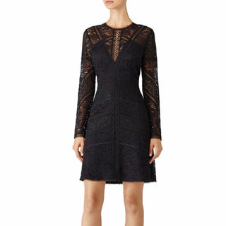 The Kooples Mix Dentelle Long Sleeve Lace Sheath Mini Dress Black Women's Small