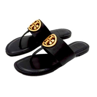Tory Burch Benton Band Calf Leather Flat Thong Sandals Black Women's US 7.5