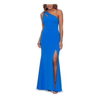 Xscape One Shoulder Front Slit Sleeveless Fit & Flare Maxi Dress Blue Women's 4