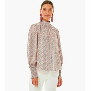 Pomander Place Floral Ditsy Print Mock Neck Modoc Blouse Pink Women's Size Large