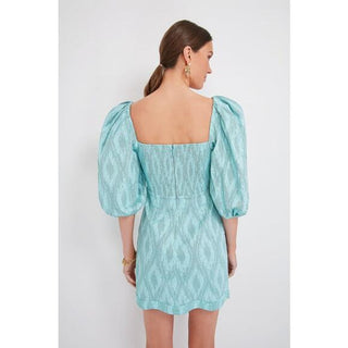 NWT Alexis Valera Puff Sleeve Sweetheart Neck Mini Dress Jade Weave Women's S