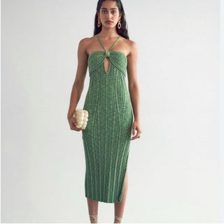 Cult Gaia Elfreda Cutout Rib Knit Bodycon Midi Dress Emerald Green Womens Medium