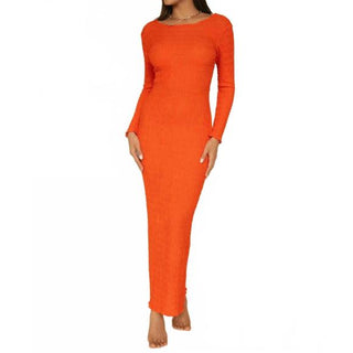 Montce Solidad Textured Stretch Long Sleeve Maxi Dres  Tangerine Womens Small