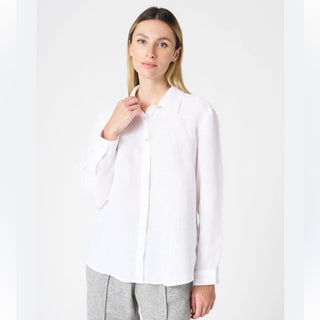 120% Lino Linen Long Sleeve Button Down Classic Shirt White Women's 42 IT / US 6