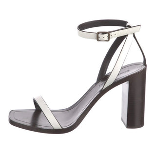 Saint Laurent Loulou Leather Ankle Strap Block Heel Strappy Sandals White 39.5