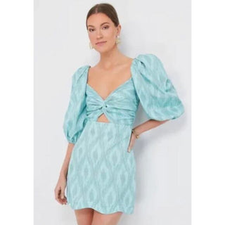 NWT Alexis Valera Puff Sleeve Sweetheart Neck Mini Dress Jade Weave Women's S