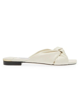 Jimmy Choo Avenue Nappa Leather Flat Slide Sandals Latte Women's Size EU 40.5