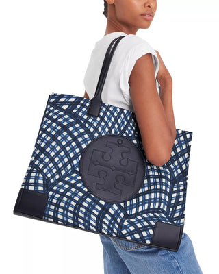 Tory Burch Ella Large Nylon and Leather Tote Shoulder Bag Blue