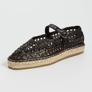 Madewell The Remy  Woven Leather Mary Jane Espadrille Flat Black Women's Size 7