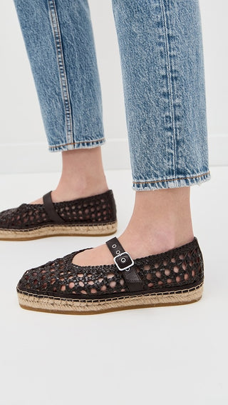 Madewell The Remy  Woven Leather Mary Jane Espadrille Flat Black Women's Size 7