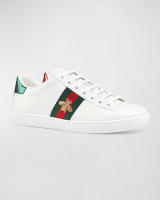 Gucci Ace Gold Embroidered Bee Leather Low Top Trainer Sneakers White EU 37.5