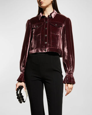 Cinq à Sept Dillon Velvet Long Sleeve Cropped Jacket Burgundy Women's Size L