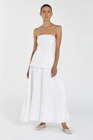 Dissh Saskia 100% Linen Strapless Tiered A-Line Maxi Dress White Women's Size 4
