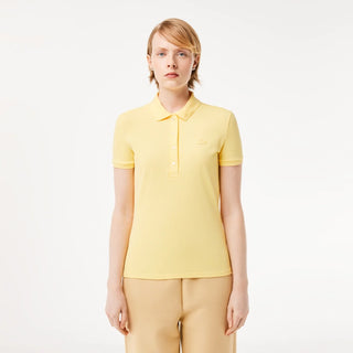 NWT Lacoste Slim Fit Stretch Pique Short Sleeve Polo Shirt Light Yellow Women 34