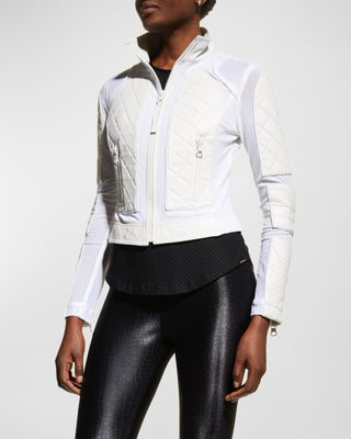 Blanc Noir Quilted Leather & Mesh Full Zip Moto Jacket White Women's Size Small