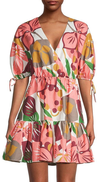 Ted Baker Rhitaa Floral Linen-Blend Tiered Mini Dress White/Pink/Green Women's 5