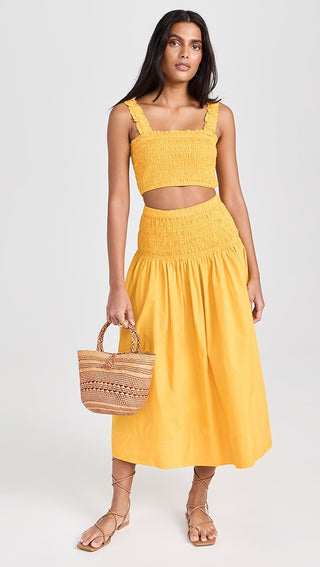 Rhode Tanya Crop Top & Lilou Midi Skirt 2 Piece Set Tangerine Women's Size S