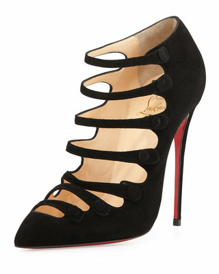 Christian Louboutin Viennana Suede Pointed Toe Heeled Strappy Pumps Black EU 37